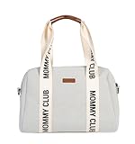 CHILDHOME, Baby Wickeltasche, Mommy Bag, Inklusive Wickelunterlage, Viele Fächer, Kinderwagenbefestigung, Schultergurt, Baumwolle, 22L, Mommy Club Signature, Ecru