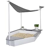 Meppi Sandkasten Boot/Schiff aus Holz - Schiffssandkasten mit Sonnensegel