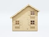 Belladoor Kinderspielhaus aus Holz Tom | 15 mm Wandstärke | Naturbelassen | B x T x H: 220 x 180 x 228 cm | 2 Ebenen | Inkl. Fußboden