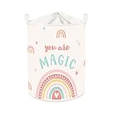 HUUMONSS Boho Regenbogen Kinder Wäschekorb Faltbar für Mädchen Groß Rosa Kleidung Spielzeug Aufbewahrungskorb für Kinderzimmer Bad, Wolke, 63L