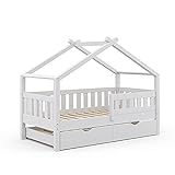 VitaliSpa Design Kinderbett 160x80 Babybett Hausbett Gästebett Lattenrost (Weiß)