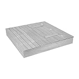 roba Sandkasten Outdoor + mit Abdeckung - Aufklappbare Sitzbank, 2 Spielwannen & 4 abnehmbare Sitzplatten als Deckel - Wetterfestes Holz grau lasiert