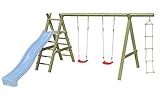 Gartenpirat Premium Kinderschaukel aus Holz Outdoor - Doppelschaukel 2 Schaukelsitze Kletterleiter mit Podest Strickleiter - 430 x 220 x 190 cm