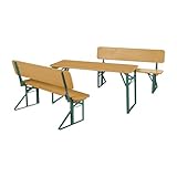 roba Outdoor Party-Garnitur für Kinder - Kindersitzgruppe mit Lehne aus FSC zertifiziertem Holz - 2 Bänke + 1 Tisch - Klappbare Sitzmöbel ab 24 Monaten - Natur/Grün