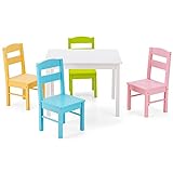 LIFEZEAL Kindersitzgruppe, Kindertisch mit 4 Stühlen multifunktional, Kinder Tisch Stuhl Set Sitzgruppe für Kinder ab 3 Jahren, Lerntisch für den Kindergarten, Wohnzimmer (Weißer Tisch & bunte Hocker)