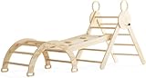 Buxibo Mini Klettergerüst – Holz Kletterbogen mit Rutsche und Rampe – Montessori Spielgerät für drinnen – 176x47x82 cm – Natur