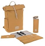 LÄSSIG Wickeltasche, Wickelunterlage, Kinderwagenbefestigung, Flaschenhalter nachhaltig produziert/GRE Rolltop Backpack, Gelb (Curry)