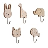 MOROBOR Holz-Tier-Wandhaken, 5 Stück Tierthemen-Dekorationen, Haken, Katzen, Löwen, Kaninchen, Giraffen, Elefantenform, Holzhaken für Kinderzimmer, Kinderzimmer, Schlafzimmer, Dekor, W-MF002808-EU