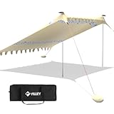 VILLEY Sonnenzelt 3m x 3,3m Khaki, UPF50+ UV Schutz Lycra Strandzelt für 6 Personen, Sonnenschirm Strand mit Sandsack und 2 Stützstäbe für Picknick, Angeln, Sonnenschutz