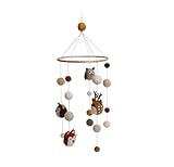 Gry & Sif handgemachtes Mobile Baby mit Filzkugeln und Tieren, Windspiel für das Babybett, Laufstall oder Wickeltisch, Erstausstattung Neugeborene, Fairtrade | Waldtiere