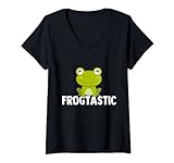 Damen Frosch Kuscheltier Märchen Prinz Grün Laubfrosch Amphibie T-Shirt mit V-Ausschnitt