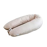 LOOLAY 170 & 190 cm Baumwolle/Minky SEITENSCHLÄFERKISSEN Schwangerschaftskissen Stillkissen Variante M/L oder L/XL Lagerungskissen inkl. Bezug (100% Beige/Minky Beige, 170 cm)