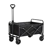 Bollerwagen Faltbar, All Terrain Räder Faltbarer Transportwagen mit Verstellbarem Griff Gartenwagen Transportwagen für Draussen Camping Einkaufen, Schwarz