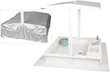 WONDERMAKE® Design Sandkasten mit Matschküche, Dach, Abdeckung Oxford 420D, Vliesfolie, Sandkiste Holz quadratisch verschließbar Outdoor Garten für Kinder, weiß Silber