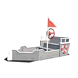 Rijoka Sandkasten aus Holz Boot – Inkl. Bodenplane – Sitzbank mit Ablagefach – Schiff Spielplatz Ausrüstung - 1530 x 778 x 880mm