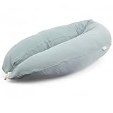 HOBEA-Germany Stillkissen 190 cm x 76 cm XXL Lagerungskissen Schwangerschaftskissen für Baby und Erwachsene Seitenschläferkissen Stillkissen mit Bezug aus Bio Baumwolle, Musselin Graublau