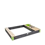 EXIT Toys Aksent Großer Holzsandkasten mit Küche - Mit drehbarem Herd, Küchenzubehör, Spülbecken mit funktionierendem Wasserhahn, Ablage und Sitzbank - Für Kinder - 100% FSC Zedernholz - 200x140cm