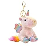 GlamRays Plüsch Einhorn Schlüsselanhänger Kuscheltier Anhänger Rosa Stofftier Schlüsselring Tasche Rucksack Ornament Puppe Geschenk Dekoration für Damen Mädchen Kinder