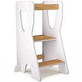 COSYLAND Lernturm ab 1 Jahr - Learning Tower - Höhenverstellbar Montessori Lernturm mit Kippschutz, Weiß und Natur
