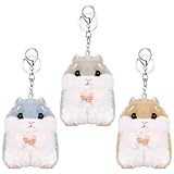 Smilcloud 3 Stück Hamster Schlüsselanhänger, Schlüsselanhänger mit Hamster-Schlüsselanhänger, Süßer Weicher Plüsch-Schlüsselanhänger, Tasche Anhänger, Tier-Schlüsselanhänger (Grau Blau Braun)
