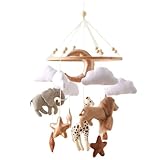 Wald Tiere Mobile Baby Windspiele, Babybett Mobile Baby Hölz mit Filzbällen, Elefant Giraffe Löwe Wolke Mobile Baby Anhänger Neugeborenen Geschenk Für Baby (Wald Tiere)