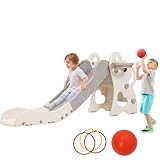Kinder Rutsche ab 1 Jahr, Kinderrutsche mit Basketballkorb Ringwurfspiel, Gartenrutsche Kleinkinderrutsche für Indoor Outdoor, Geschenk für Kinder Ab 1 2 3 Jahre, Geburtstagsgeschenk
