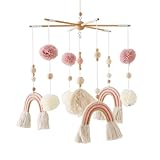 Baby Mobile Babybett Holz mit Filzbällen Mobile Windspiele Rassel wickeltisch Kinderzimmer Hängende Bettglocke für Mädchen & Jungen (Rosa Mobile)