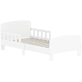 AIYAPLAY Kinderbett, Kleinkindbett mit Rausfallschutz, Lattenrost, 143,5 x 74,2 cm Einzelbett für Mädchen und Jungen, Jugendbett für 3–8 Jahre, Weiß