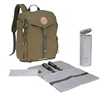 LÄSSIG Baby Wickelrucksack mit Wickelunterlage, Kinderwagenbefestigung, Flaschenwärmer wasserabweisend nachhaltig produziert/Outdoor Backpack, olive