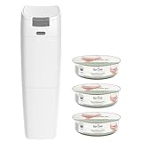 Spross Windeleimer inkl. 3 Nachfüllkassetten - geruchsdichtes System mit Einhandbedienung Mülleimer für Baby Windeln in weiß grau