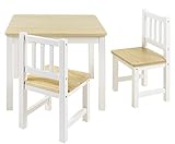 BOMI Stabile Kindersitzgruppe Amy 2 Stühle u. Tisch aus Kiefer Massiv Holz für Kleinkinder, Mädchen und Jungen Natur Weiß