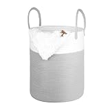 Wäschekorb Geflochten aus Baumwolle, 66L Wäschesammler Groß mit Henkel, Laundry Basket Aufbewahrungskorb Spielzeug, Korb Wäschebox für Wäschekammer Kinderzimmer Wohnzimmer Bad, 45x38cm