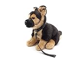 Uni-Toys - Deutscher Schäferhund mit Leine, sitzend - 24 cm (Höhe) - Plüsch-Hund, Haustier - Plüschtier, Kuscheltier