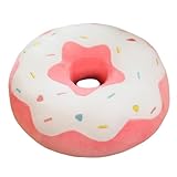 EXQULEG 3D Donut Kissen PlüschKissen, Dekokissen Sitzkissen Rundes Donutkissen Zierkissen für Bürostuhl, Autositz (Weiß-rosa,38cm)