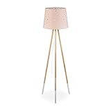 Relaxdays Stehlampe Kinderzimmer, E27, mit Kabel, Lampenschirm Stern-Motiv, Dreibein, Stoff, Holz, 147 cm hoch, rosa