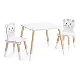 Navaris Kindersitzgruppe 3tlg. aus Holz - 1 Kindertisch 2 Stühle - Tisch Kinderstuhl Set - für Kinder ab 3 Jahren - Sitzgruppe Katzen Design weiß
