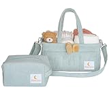 Naevyna Wickeltasche Organizer 2-in-1 aus Cord mit Schultergurt und kleiner Windeltasche - Wickelkorb und Baby Aufbewahrungskorb für Wickelkommode, Wickeltisch - Pracktisches Babygeschenk zur Geburt