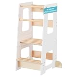 KYWAI® – Montessori Lernturm ab 1 Jahr, aus robustem Holz, Premium-Modell in Großformat, Learning Tower mit Doppelter Sicherheitsbarriere, Antirutschstreifen, Höhenverstellbar, Nachhaltig