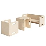 Bellabino Kindersitzgarnitur AKI Kindermöbel Set 3 TLG. Birke Natur, Montessori Wendebank mit 2 Stühlen, multifunktionale Sitzgruppe aus Holz, Kindertisch Kinderstuhl 180 Grad drehbar unbehandelt
