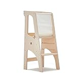 Bianconiglio Kids EVO Lernturm Höhenverstellbar mit abgerundeten Kanten, EN71/3, Handgemacht in Italien (KIDSAFE, Ganz natürlich - Naturholz ohne Lack)