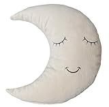 heimtexland ® Kuschelkissen Formkissen mit Gesicht für Baby und Kind – Flanell Deko Kissen Kinderzimmer Schmusekissen Zierkissen Geschenk Geburt Taufe Typ916 Mond Creme