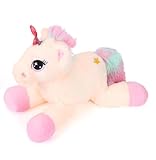 MorLuks Kuscheltier Einhorn Plüschtier Kinder, 40CM Plüsch Einhorn Kissen Einhorn, Kuscheltiere Einhorn Stofftier, Kuschelkissen Einhorn Kuscheltier für Mädchen Kinder Geschenk