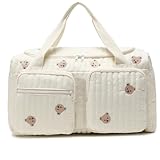 1 x gesteppte Wickeltasche, großes Fassungsvermögen, Teddybär-Muster, niedliche Reisetasche, tragbar und leicht, für Krankenhaus- und Wochenendreisen, 47 x 22 26 cm