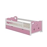 Oskar-Store Livinity Kinderbett Einzelbett Juniorbett Jessica modern Kinderzimmer Bett Bettschublade Rausfallschutz (Weiß-Pink, 160 x 80 cm ohne Matratze)