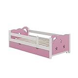 VitaliSpa Kinderbett 80x160 cm Jessica mit Schublade, ohne Matratze - Rosa/Weiß 166x53x86 cm aus Bambus - Bettschublade perfekt für Kinder, Geborgenheit für eine Nacht voller schöner Träume