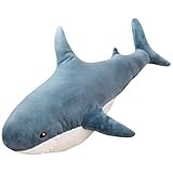 Herfair Plüschtier Wal Hai Großes Kuscheltier Weich Plüsch Spielzeug Umarmungskissen Tier Kissen Dekokissen Bequemes Schlafkissen für Kinder Erwachsene GeburtstagGeschenke (Blau,40cm)