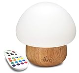 Neeny Baby Nachtlicht in 16 Farben Fernbedienung Pilz LED Holz Einstellbare Helligkeit & RGB Farben USB Silikon Kinder Baby Tisch Nachttisch Schlafzimmer Lampe