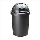 Rotho Roll Bob runder Mülleimer 30l mit Deckel, Kunststoff (PP) BPA-frei, schwarz, 30l (35.5 x 35.5 x 59.5 cm)