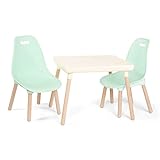 B. spaces Stühle Kids Furniture Set – 1 Kindertisch & 2 Kinderstühle mit natürlichen Holzbeinen (Creme und Mintgrün), Kunststoff