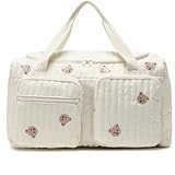 Gesteppte Wickeltasche, Teddybär-Muster, niedliche Reisetasche, tragbar und leicht, für Krankenhaus- und Wochenendreisen, 18, 9 x 8, 7 x 10, 2 Zoll